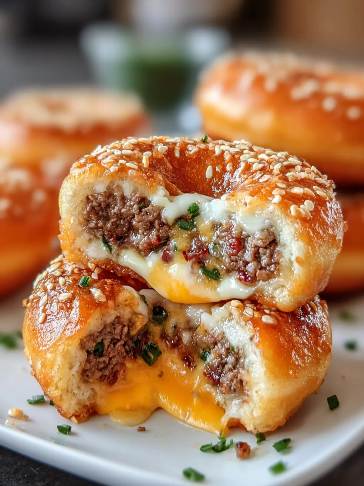 Cheese-Stuffed Beef Donut Burgers First Image