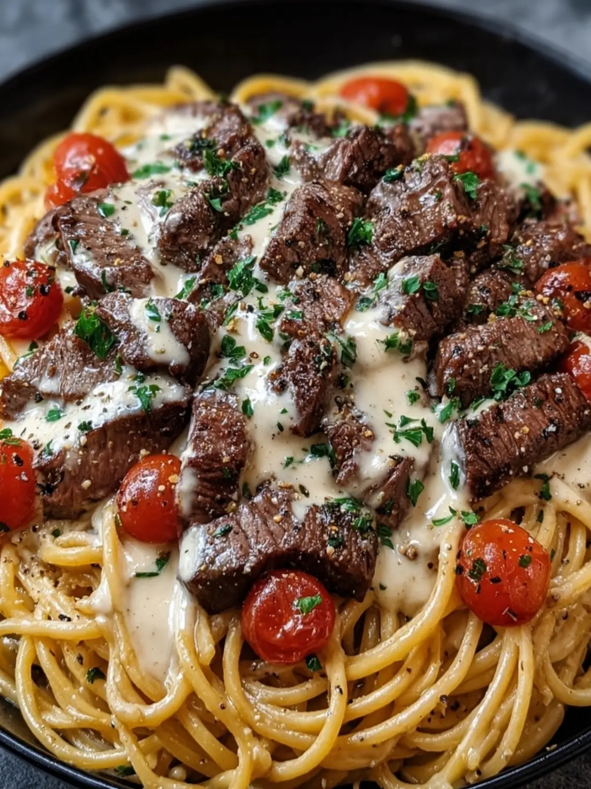 Creamy Steak Alfredo Pasta Dish First Image