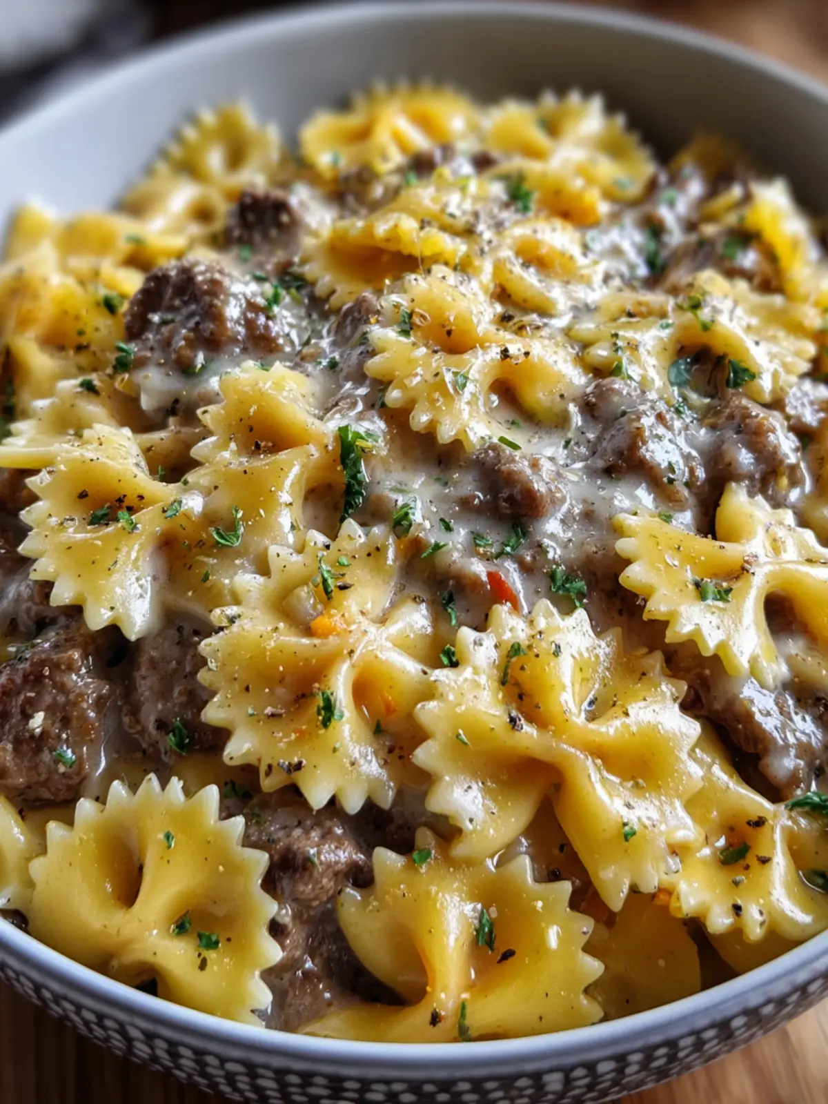 Creamy Beef Bowtie Pasta Dish First Image