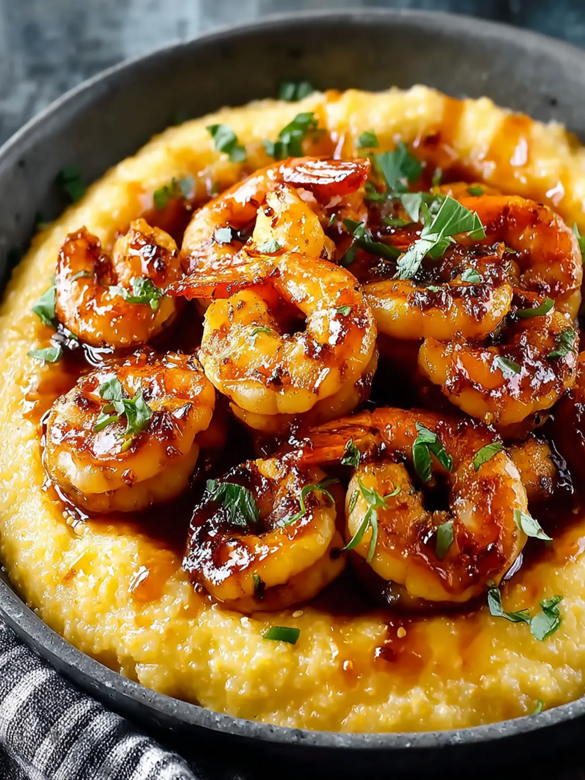 Delicious Hot Honey Shrimp with Creamy Cheddar Polenta First Image