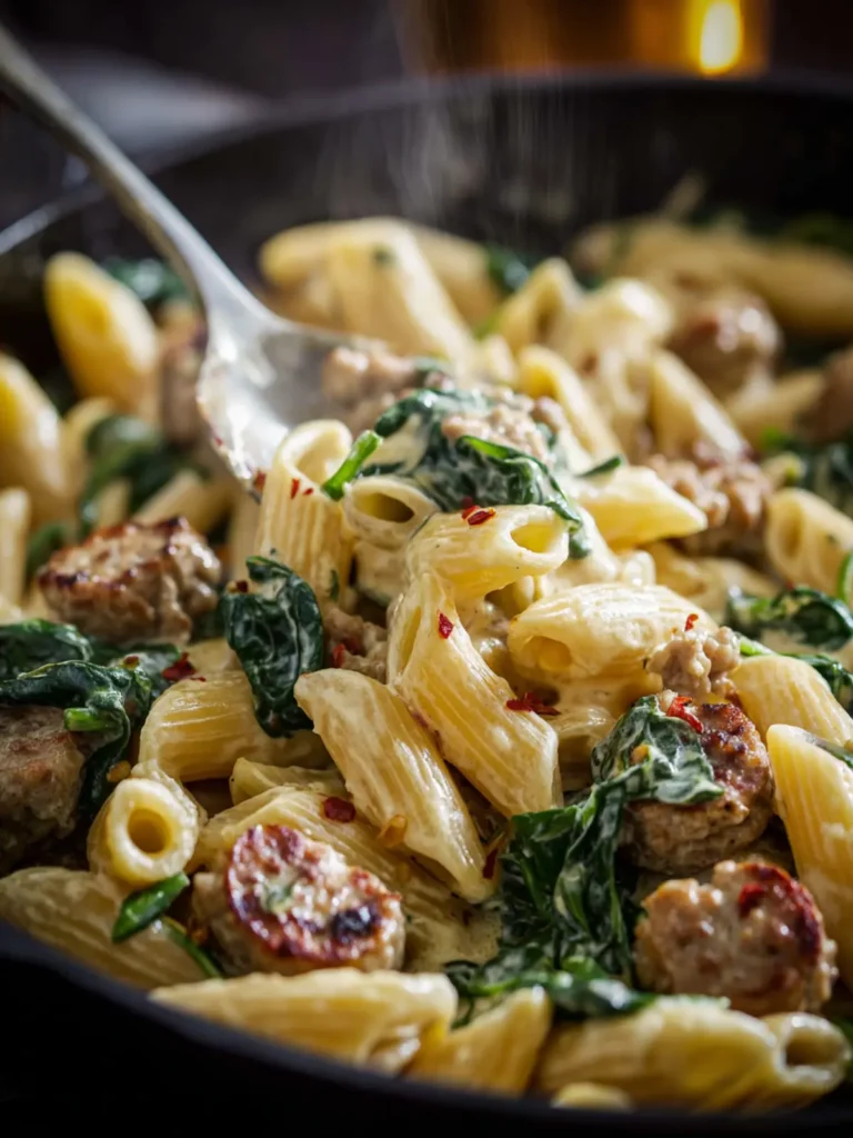 Creamy Sausage Pasta with Spinach First Image